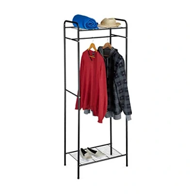 Imagen de relaxdays Perchero Burro Sandra con Estantes y Barra para Colgar Ropa, Acero, 166 x 60,5 38 cm, Negro