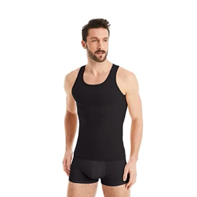 Imagen de FINN Camiseta Reductora para Hombre con Efecto Vientre Plano Interior de compresión sin Mangas algodón Body Shaper un más Ideal ginecomastia Negro L