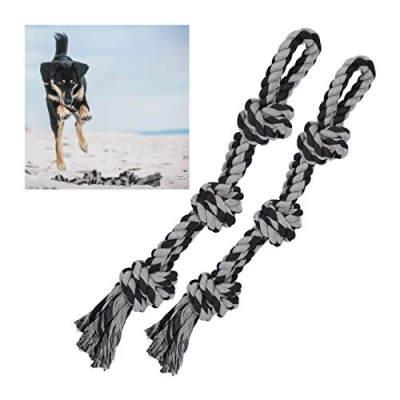 Imagen de Relaxdays Set 2 Juguetes Mordedores Cuerda Perros Grandes, con Nudos, Morder, Tironear, Mordisquear, 70 cm, Negro/Gris