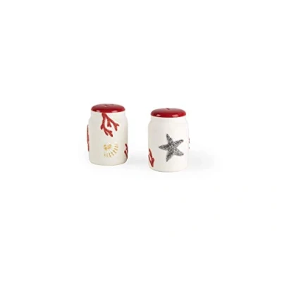 Imagen de Excelsa Coral Juego de Sal y Pimienta, Cerámica, Blanco Rojo, 2 artículos