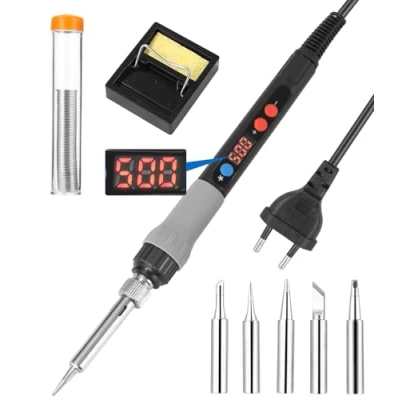 Imagen de Zhufas Soldador de Estaño, Kit Estaño 110W, Soldadors Electrico Temperatura Ajustable 180℃ 500℃, Precisión con 5 pcs Puntas, Alambre Soldaduras 10g y Soporte