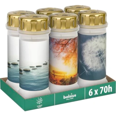Imagen de Bolsius Luz para tumba con diseño Nº 6 Juego de unidades Duración combustión Vela luto y memorial velas Quema limpia Sin aceite palma
