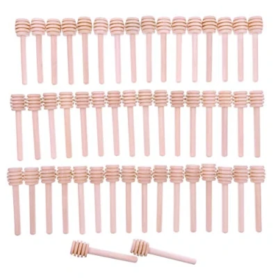 Imagen de JZK 50x Palitos de madera miel cucharaditas palo cuchara 8 cm mini varilla agitación para tarros fiesta boda favores bautizo
