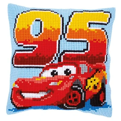 Imagen de Vervaco Kit para cojín de Punto Cruz, diseño Rayo Mcqueen, Multicolor