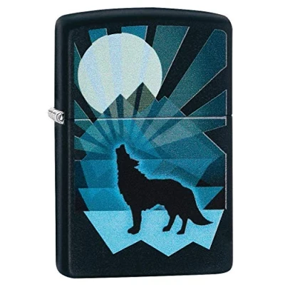 Imagen de Zippo Wolf and Moon Design Mechero de Bolsillo Mate Negro