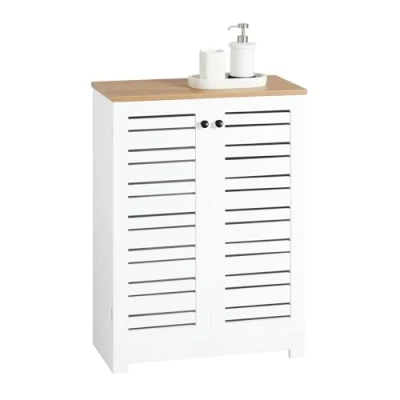 Imagen de SoBuy BZR41 W Armario con Pie Mueble Auxiliar para Baño de 2 Estantes y Puertas Blanco Medidas: 60x30x82cm, ES