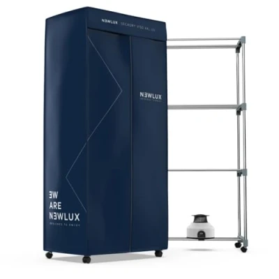 Imagen de NEWLUX Secadora de Ropa Eléctrica Portátil Secadry Azul con Luz UV para Desinfectar. Capacidad 15Kg, Temp. 180min, 4 Niveles. por Ventilación (1200W) 3 en 1. Ideal como Armario y Tendedero