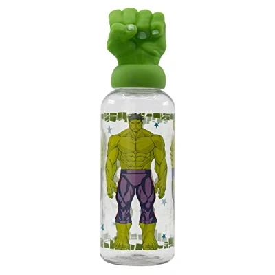 Imagen de Botella de agua reutilizable para niños y niñas plástico con diseño infantil tapón figurita 3D capacidad 560 ml Los Vengadores Hulk