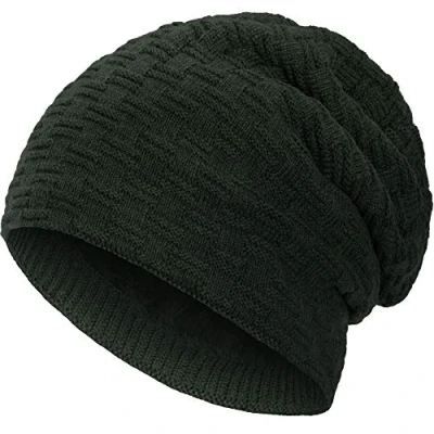 Imagen de Compagno Beanie Gorro de Invierno Punto Cesta con Suave Interior Forro Polar, Color:Verde Oliva