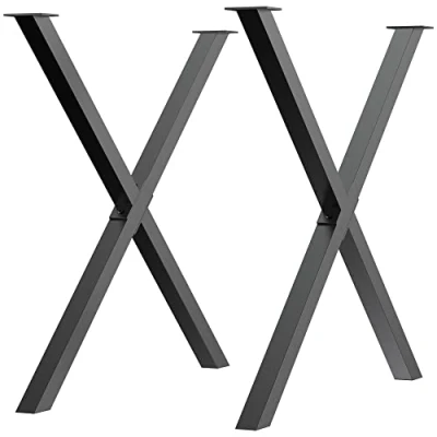 Imagen de HOMCOM Conjunto de 2 Patas para Mesa Estilo Industrial 80x72 cm en Forma X Muebles Acero Soporte con Protectores Tornillos Montaje Incluidos Negro