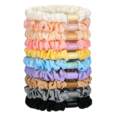 Imagen de JessLab Scrunchy Corbatas de Cabello, 10 Pcs Cabello Satinado Seda Soportes Cola Caballo Gentle Elástico sin Daño Bandas para Niñas Mujeres Damas, Color Surtido