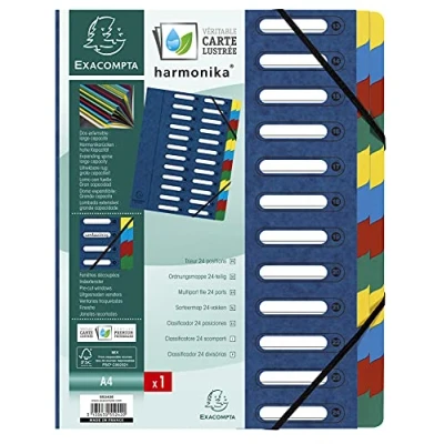 Imagen de Exacompta 55242E Clasificador harmonika con ventanas gomas, 24 compartimentos, azul
