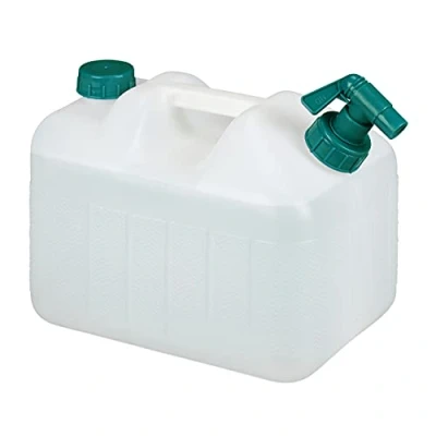 Imagen de Relaxdays Garrafa con Grifo, 10 litros, Plástico sin BPA, Tapón de Cuello Ancho, Asa, Bidón Acampadas, Blanco y Verde