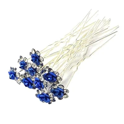 Imagen de dragonaur home decor 10 horquillas para el pelo Fashoin bañadas en plata con diamantes de imitación cristal forma U, color azul