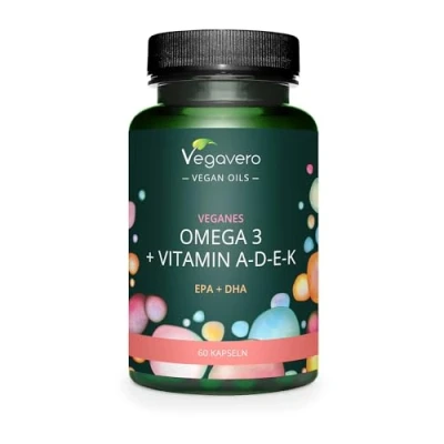 Imagen de Omega 3 EPA y DHA Con Vitaminas A, D3, E K2 100% Natural Materia Prima de Marca GreenCaps Vegavero® Vegano