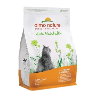 Imagen de Almo Nature Pienso para Gatos Adultos Holistic Anti Hairball Chicken, Pollo (2 kg). Comida Grandes Natural. Alimento Balanceado Seco, Alto en Proteínas.