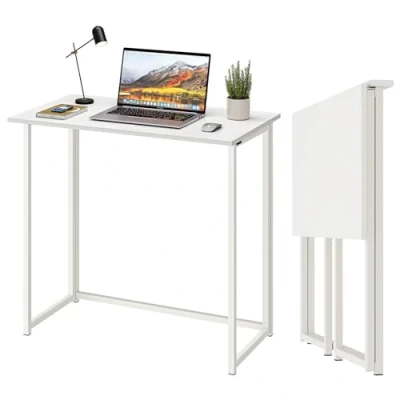 Imagen de Dripex Mesa Escritorio Plegable, Ordenador, Compacto sin ensamblaje, de Estudio para Casa Oficina, computadora Manualidades, Blanca, 80 x 45 74 cm