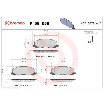 Imagen de BREMBO P 59 058 Juego de pastillas freno con avisador acústico desgaste Chapa antichirridos accesorios OPEL: Insignia A Sports Tourer