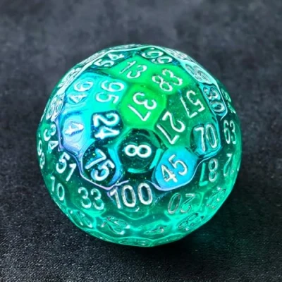 Imagen de Bescon dados de 100 caras verdes deslumbrantes, juego D100, poliédricos sólidos lados 45 mm diámetro (1.8 pulgadas)