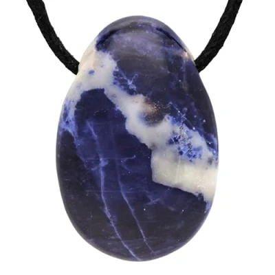 Imagen de Lebensquelle Plus Colgante de gota Sodalita Piedra tambor perforada con correa cuero piedras preciosas, semipreciosa,