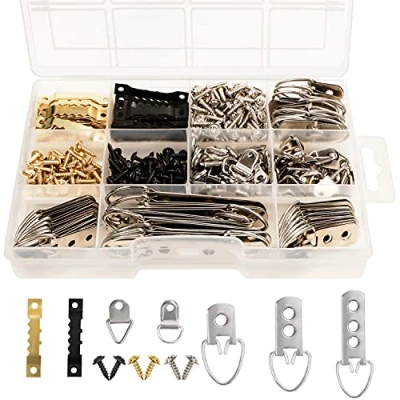Imagen de Belle Vous Kit para Colgar Cuadros (Pack de 415) Gancho Diente Sierra, Ganchos en D Variados y Tornillos Cuelga Cuadros, Arte, Espejos, Relojes, Tablones Anuncios