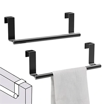 Imagen de 2 Piezas Soportes para Paños de Cocina, Toallero Acero Inoxidable 23,5 cm, Colgar en la Puerta Sin Taladrar, Toallas Cocina y Baño, Negro