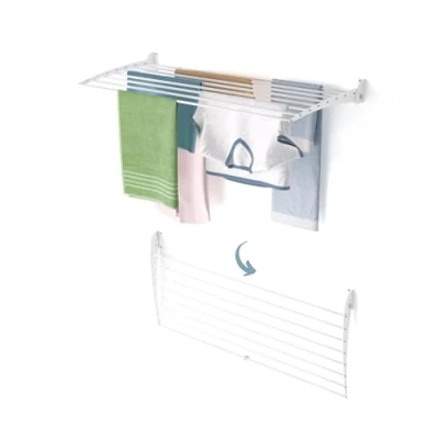 Imagen de foxydry Fold, tendedero de pared, vertical, plegable interior y exterior, aluminio acero, 118 x 50 cm (blanco Down, 1 Fold 120)