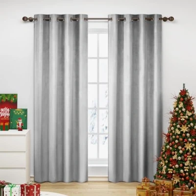 Imagen de WOLTU Cortinas Opacas Terciopelo Aislantes 2 Piezas 140 x 245 cm Cortina Moderna Térmica con 8 Ojales para Salon Habitacion Dormitorio Gris Claro VH6067hgr