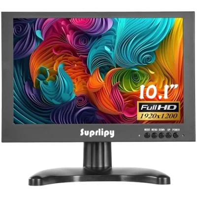 Imagen de Suprlipy Mini monitor HDMI pequeño de 10.1 pulgadas 1920 x 1200 16:10 IPS carcasa metal pantalla LCD compatible con entrada HDMI/VGA/AV/BNC control remoto, altavoces integrados para cámara