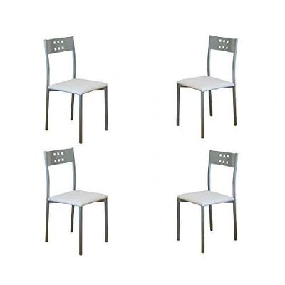 Imagen de MOMMA HOME Set 4 Sillas Modelo Xara Color Plata/Blanco Material Metal/Ecopiel Medidas 41 x 47 86 cm