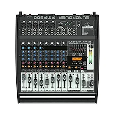 Imagen de Behringer EUROPOWER PMP500 Mezclador autoamplificado de 500 vatios y 12 canales con procesador Klark Teknik Multi FX, compresores, sistema detección retroalimentación FBQ opción inalámbrica