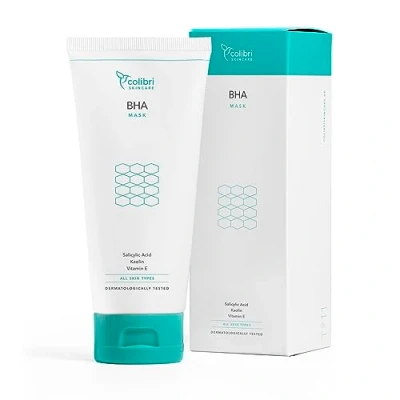 Imagen de colibri skincare BHA MASK (150 ml) máscarilla con 2% de ácido salicílico (BHA) Reduce los poros y limpia la cara Libera puntos negros sal del Mar Muerto