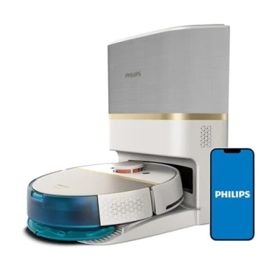 Imagen de Philips Robot Aspirador y friegasuelos Homerun 7000, succión ultrapotente (5000 Pa), detección de obstáculos pequeños, estación Vaciado automático, Blanco, Aspirador, App (XU7100/02)