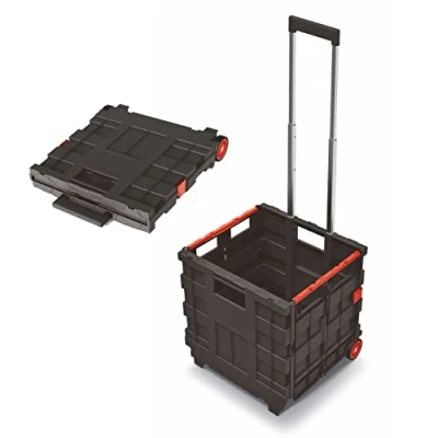 Imagen de Spetebo Carro de la compra plegable plástico con ruedas 35 L Caja transporte portátil mango telescópico Cesta enrollable.