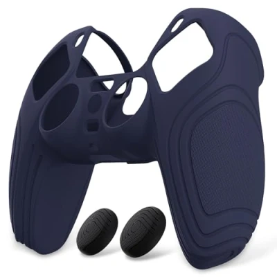 Imagen de eXtremeRate PlayVital Funda de Silicona para ps5 Protector Tacto Suave Carcasa Ergonómica con 2 Tapas Joysitck Goma Mando(Edición Samurai Oscuro Azul)
