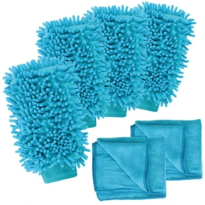 Imagen de com four® Juego de 6 Piezas para el Cuidado del automóvil con paño Microfibra y Guante Lavado automóviles (6 Partes Azul 4/2)