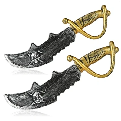 Imagen de com four® 2X Sable Pirata con Calavera Espada para pequeños Piratas Accesorio de Carnaval Fiestas temáticas, día del niño Accesorios Disfraces niños Piratas, Carnaval, Halloween