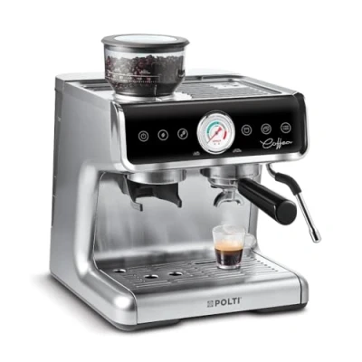 Imagen de Cafetera express Polti G50S, 15 bar, 2 tazas, Molinillo integrado con 30 niveles de molido, Depósito extraíble 2.8 L, Función Steamymilk