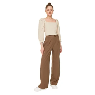 Imagen de Trendyol Brown Spacious Trousers Calzoncillos, 40 De Las Mujeres