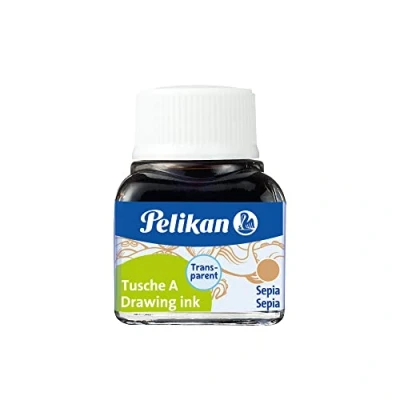 Imagen de Pelikan 201640 Tinta China 523 15, 10 ml en vidrio, utilizable papel, tarjetas de dibujo y películas opacas, sepia