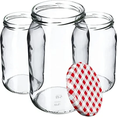 Imagen de KADAX Tarros de cristal para conservas (900 ml, 48 unidades, a cuadros rojos)