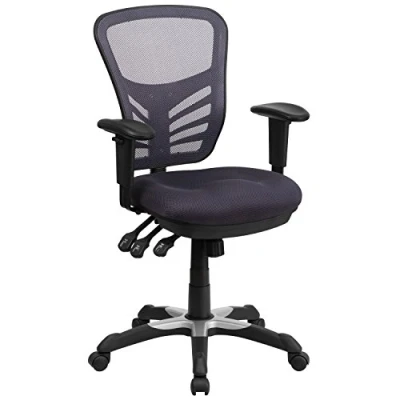Imagen de Flash Furniture Silla de escritorio ergonómica, giratoria, malla, multifunción, respaldo medio, reposabrazos ajustables, color Gris Oscuro