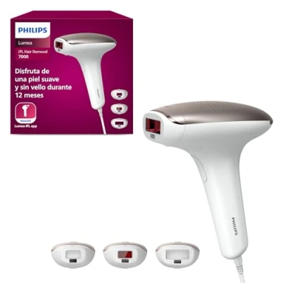 Imagen de Philips Lumea Serie 7000, Depiladora Luz Pulsada, IPL, Piel Suave Desde Casa, Con Funda, Accesorios para el Cuerpo, Cara y Zona del Bikini, Alternativa a Depilación Láser. SC1999/00