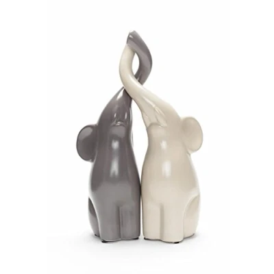 Imagen de Juego de 2 figuras elefantes, porcelana, 8 x 25,5 cm, color gris y beige