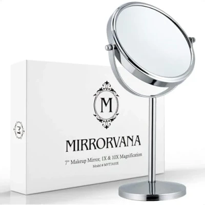 Imagen de Mirrorvana Espejo de Mesa, Aumento 10X sin Luz, Redondo con Rotación 360 para Baño, Gran Maquillaje, Diámetro 18 cm