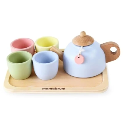 Imagen de Mamabrum Juego De Té Madera Para Niños 3 +, Servicio Infantil con Bandeja 7 Piezas Juguetes Roles Barista, Cocinero, Tetera y Tazas