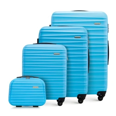 Imagen de WITTCHEN Maleta de Viaje Equipaje Mano Cabina ABS con 4 Ruedas giratorias Cerradura combinación Asa telescópica Groove Line Set Maletas Azul