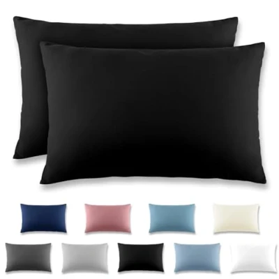 Imagen de REDKEY Funda Almohada Juego de 2 Fundas Almohadas 50x80 cm, con Cremallera Oculta, Transpirable Suave Antiarrugas Microfibra Negro