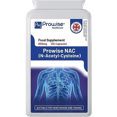 Imagen de NAC N Acetil Cisteína 600 mg 120 cápsulas Fabricado en el Reino Unido Estándares GMP de Prowise Healthcare Apto para vegetarianos y veganos.
