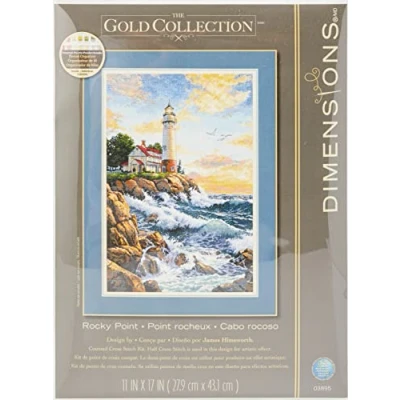 Imagen de Dimensions Cliffside Lighthouse Rocky Point, Algodón, 18 Unidades. Aida Marfil, 11&quot; x 17&quot;, 5